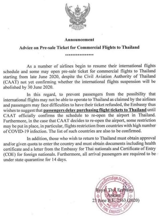 Do delay the purchase of flight tickets to Thailand